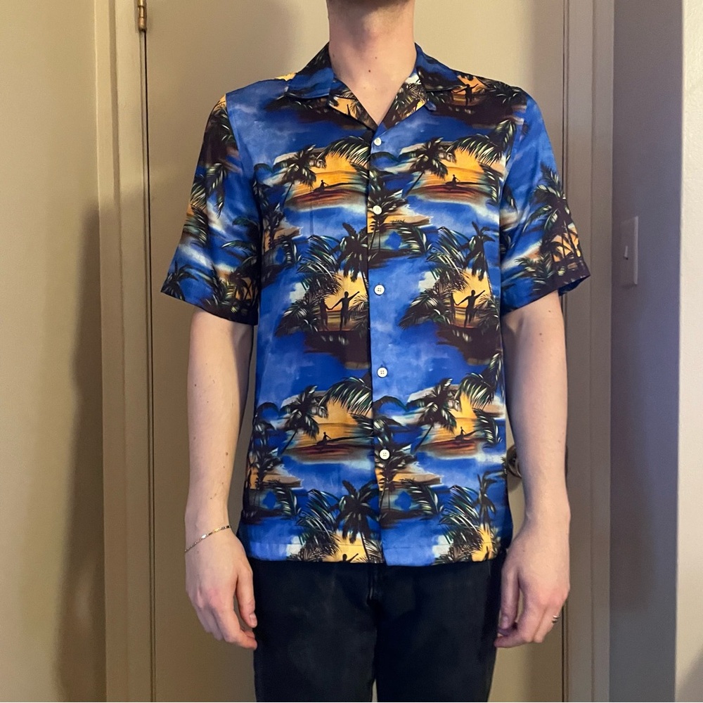 Zara Blue and Yellow Tropical Shirt